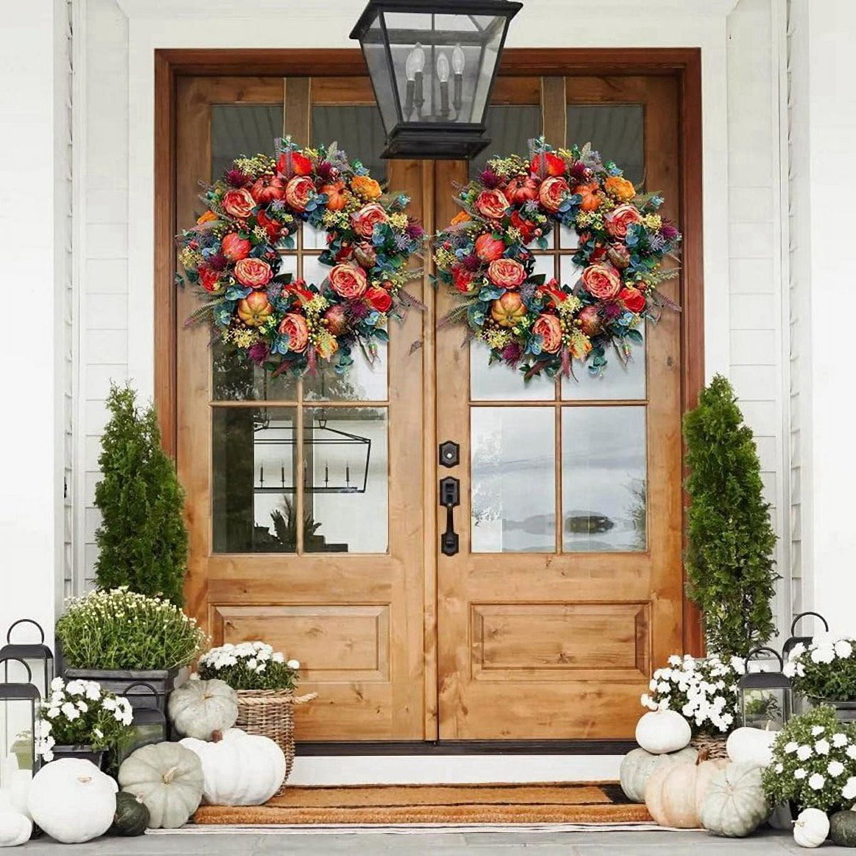 17.7-Inch Autumn Wreath Fall Wreaths for Front Door Outside,with Pumpkin Berries Suitable for Halloween Thanksgiving