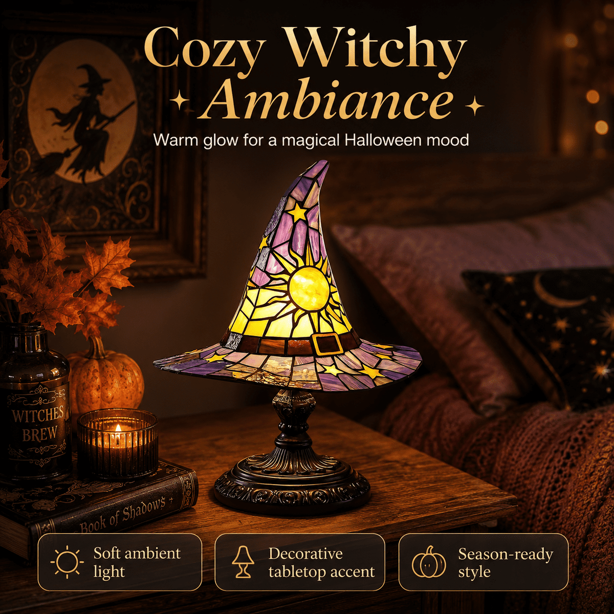 Diceymbol 11.81 Inch Halloween Ghost Night Light, Witch Hat Ghost Lamp with Jack O Lantern, Halloween Decorations Indoor for Table Mantel Party Decor