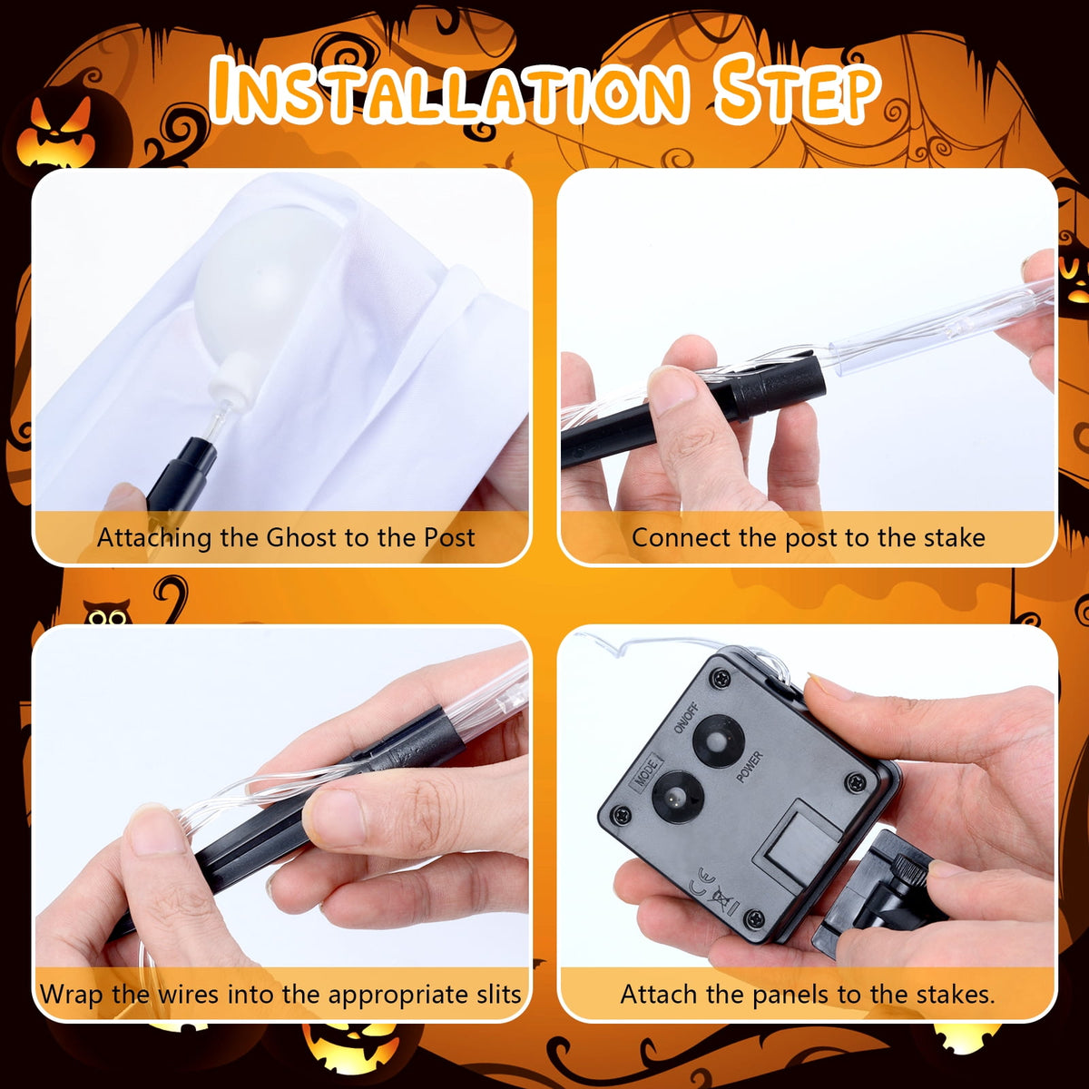 Fohil Halloween Solar Ghost Lights Outdoor Decor Waterproof 8 Modes 6 Pack