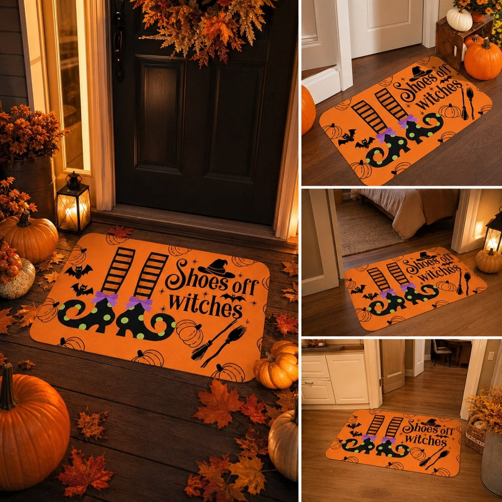 Halloween Ghost Dog Door Mat, Outdoor Coir Entrance Mat for Porch, Spooky Decor for Home Outdoor Entryway Black