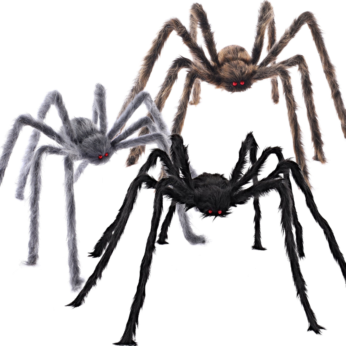 Joyfy 6 Packs Colorful Hairy Giant Spiders Halloween Decorations Outdoor,Multi-Size Outdoor Halloween Spider Decorations for Yard Lawn & Patio (30", 30", 20", 20", 12", 12")