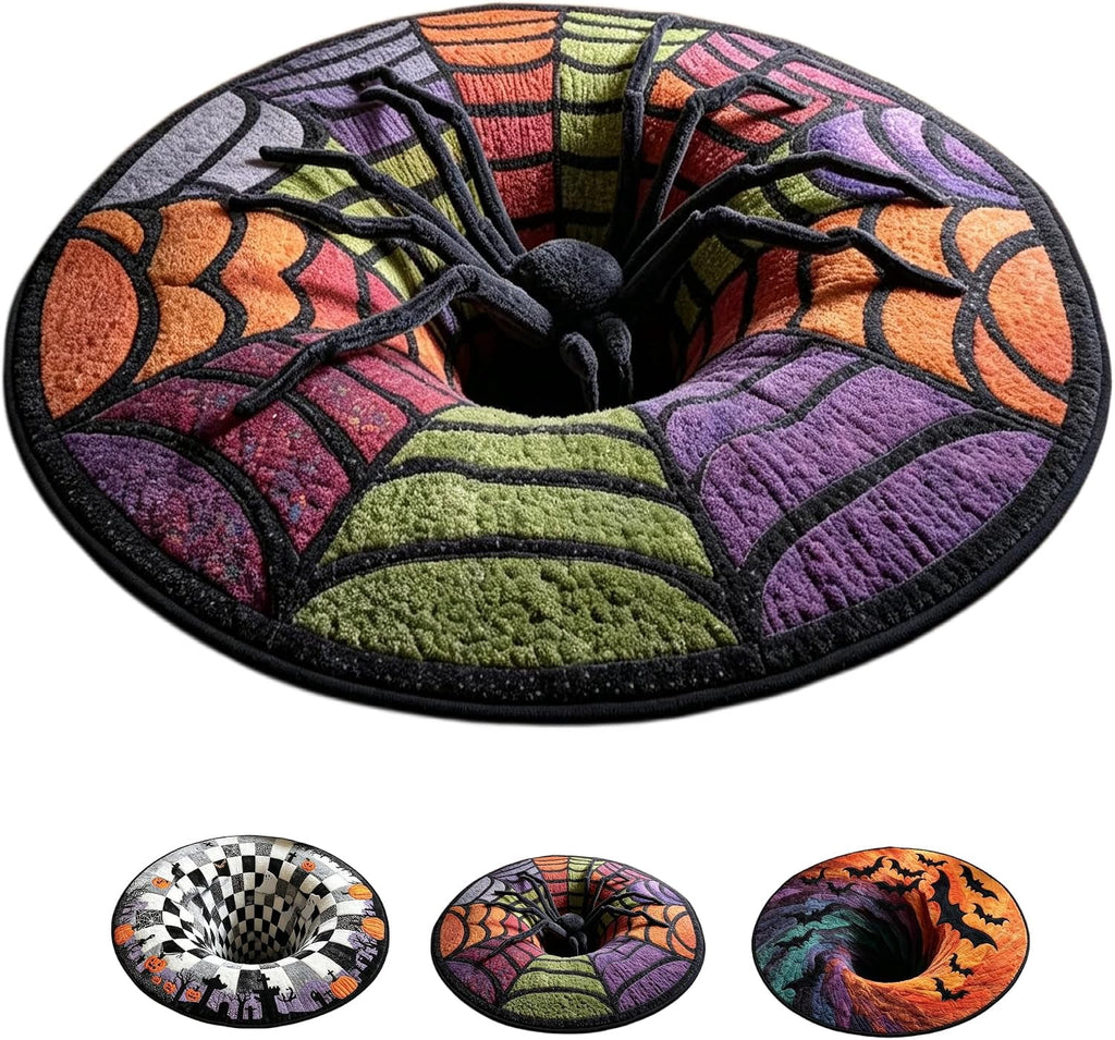 3D Halloween Rug, skeleton vortex quilted round Mat (#B,140 cm / 55.1 in) | 3D Candy Corn Abyss Quilted Round Mat with Spooky Depth Design Crystal Velvet Soft & Durable Fabric Non-slip