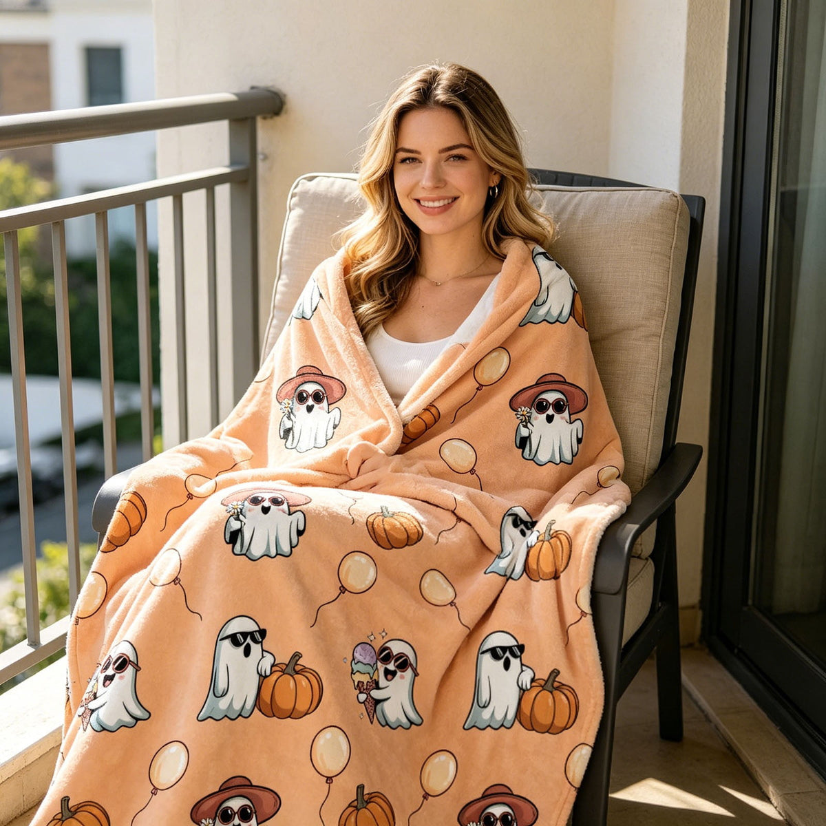Halloween blanket,Halloween Print Throw Blanket Flannel Soft Cozy Decorative Nap Blanket with Ghost Pumpkin Skull for Office Bedroom Sofa Camping Travel(100x150cm/39x59 Inch),Black