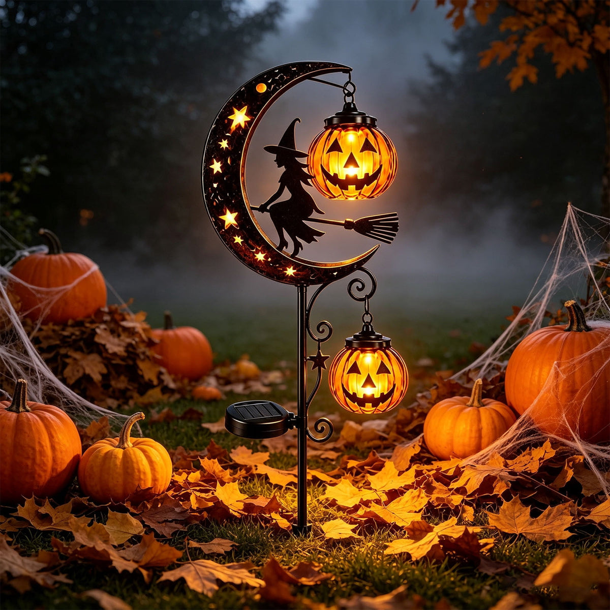 Solar Halloween Garden Stake Light, Bats & Spooky Ghosts Waterproof Solar Lantern Stake with Hanging Pumpkin, Outdoor Halloween Yard Decor for Garden Patio Lawn Pathway