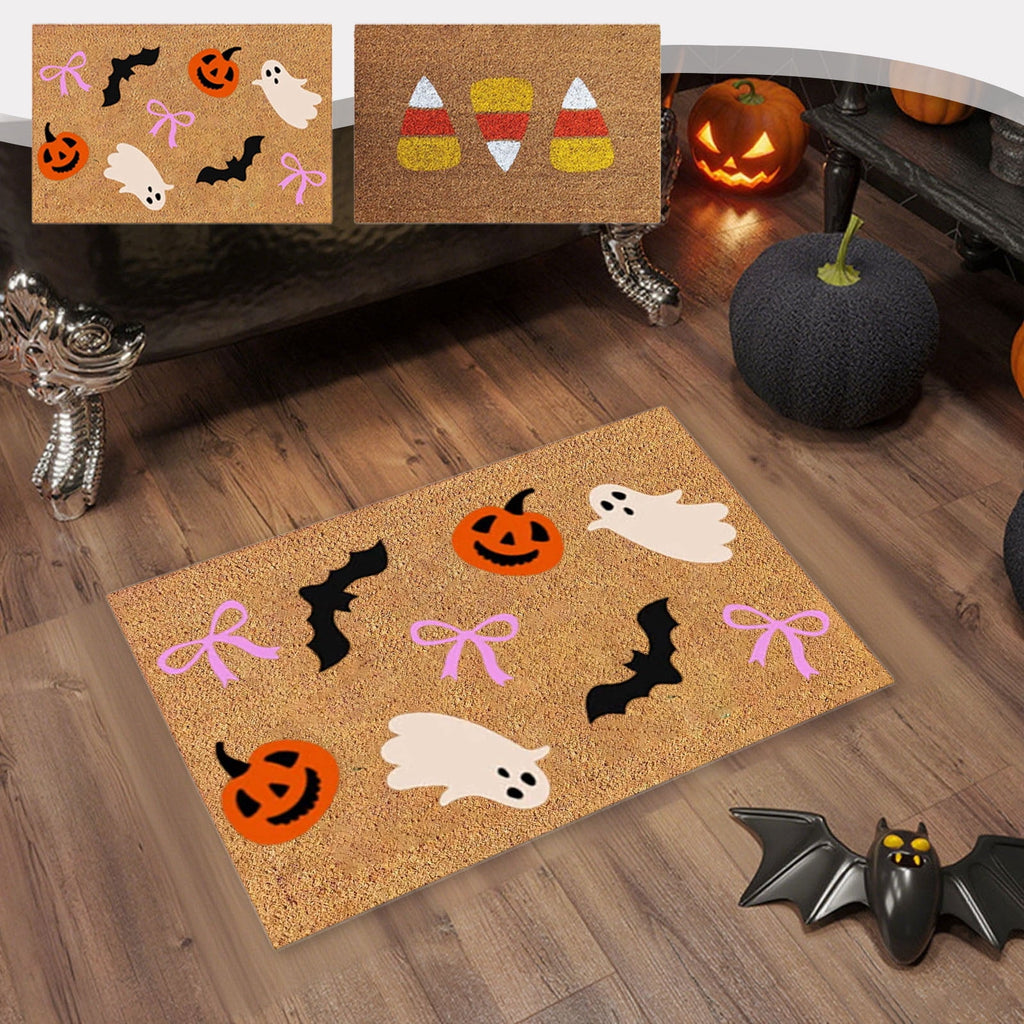 Halloween Door Mat Ghost Pumpkin Bat Candy Welcome Non Slip Coir Floor Mats Outdoor Entrance,Halloween Outdoor Rugs for Front Door,Doormats Seasonal for Porch Entryway Decor