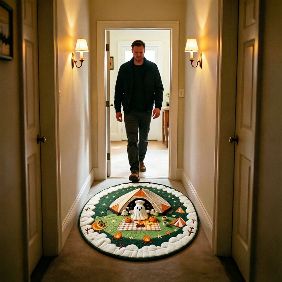 Win s Way 3D Illusion Round Halloween Rug Optical Illusion Doormat Non- Washable Entryway Decor Spooky Fall Front Door Mat for Party Decoration Available in 15.8/23.6/31.5 Inch