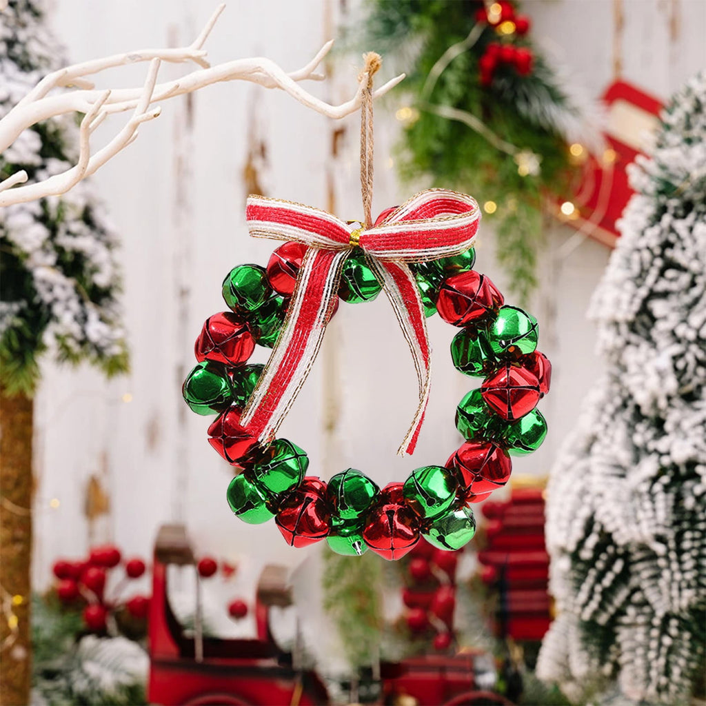 Christmas Bell Wreath Xmas Bell Garland with Bow Front Door Wreath Festival Hanging Ornament for Party Table Fireplaces Porch Walls New Years Halloween Home Decor