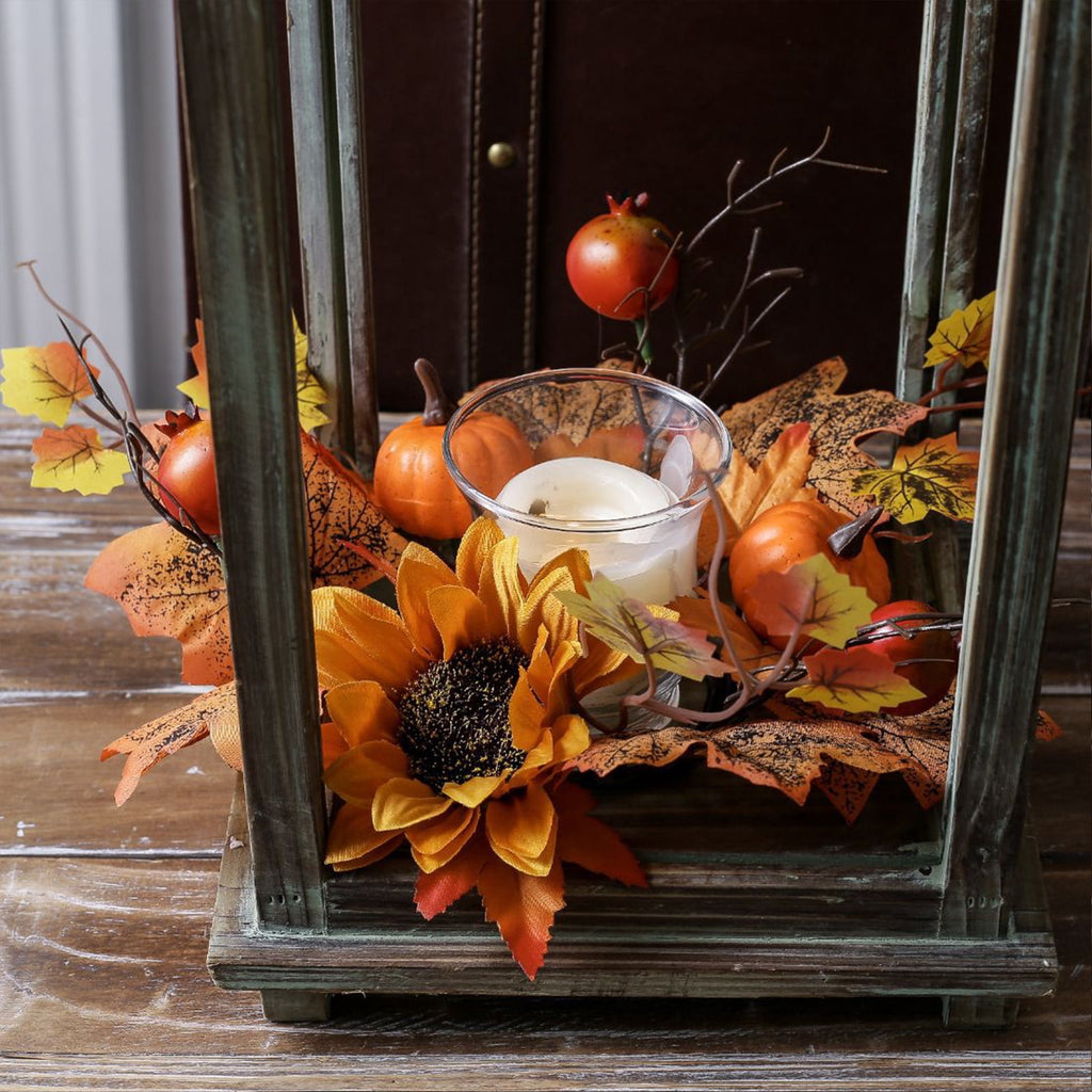 Pumpkins Candle Rings Wreaths Fall Candle Rings Maple Leaves Harvest Day Wreath Ring Holder Sunflower Pumpkin for Autumn Harvest Festival Farmhouse Halloween Table Decor