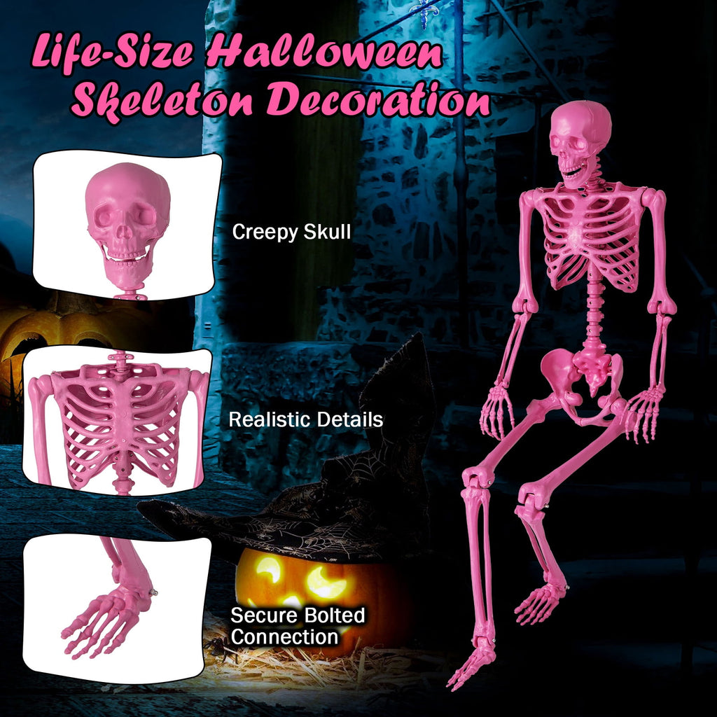Costway 5.5 FT Poseable Halloween Skeleton Life-Size Decoration with Built-in Lights Green