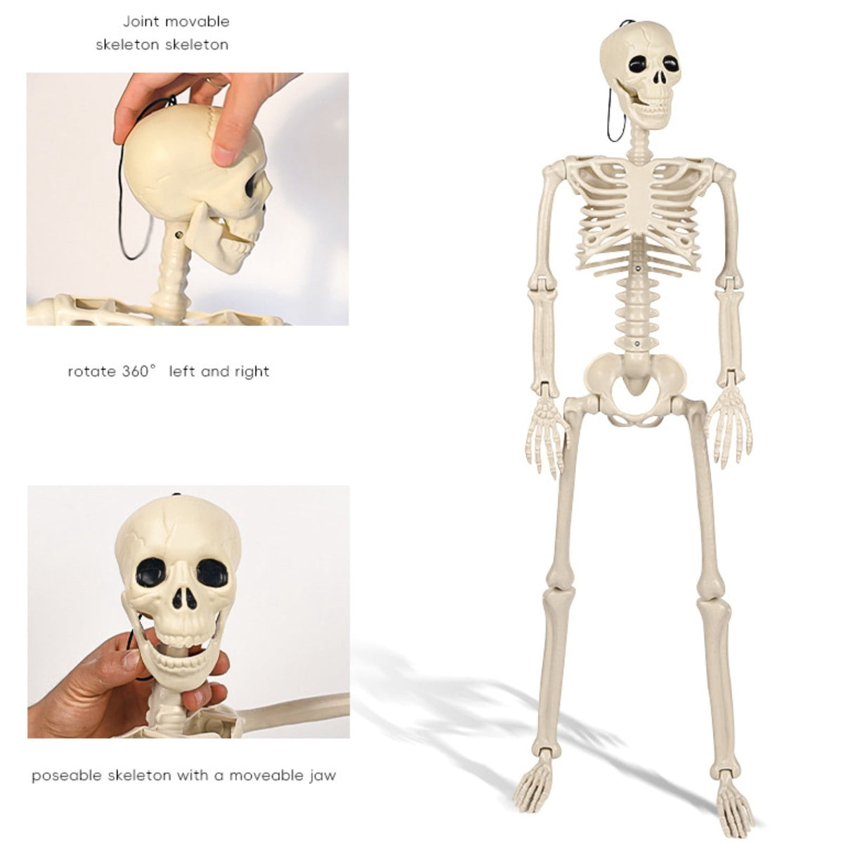 Plastic Posable Skeleton Model, 35.43in Halloween Skeleton Outdoor Decorations with Movable Joints for Escape Rooms, and Classrooms, Beige