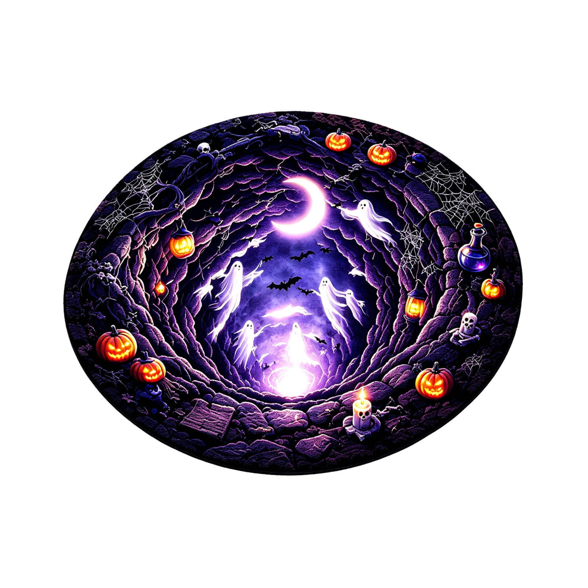 Win s Way 3D Illusion Round Halloween Rug Optical Illusion Doormat Non- Washable Entryway Decor Spooky Fall Front Door Mat for Party Decoration Available in 15.8/23.6/31.5 Inch