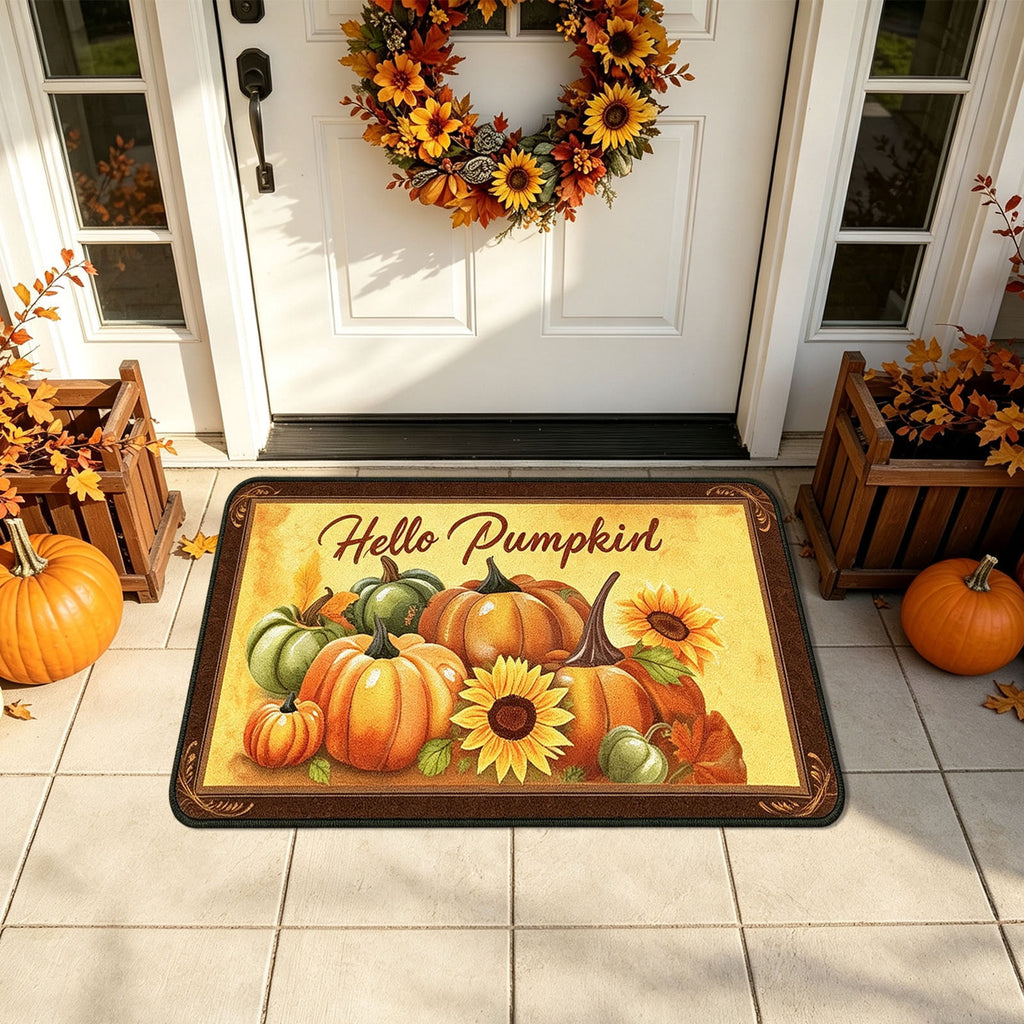 Yhmxh Fall Pumpkin Decorative Door Mat, Autumn Harvest Welcome Entryway Rug, Non‑Slip Absorbent Front Doormat, Seasonal Floor Mat for Indoor Outdoor Halloween Home Decoration 15.7x23.6 Inch