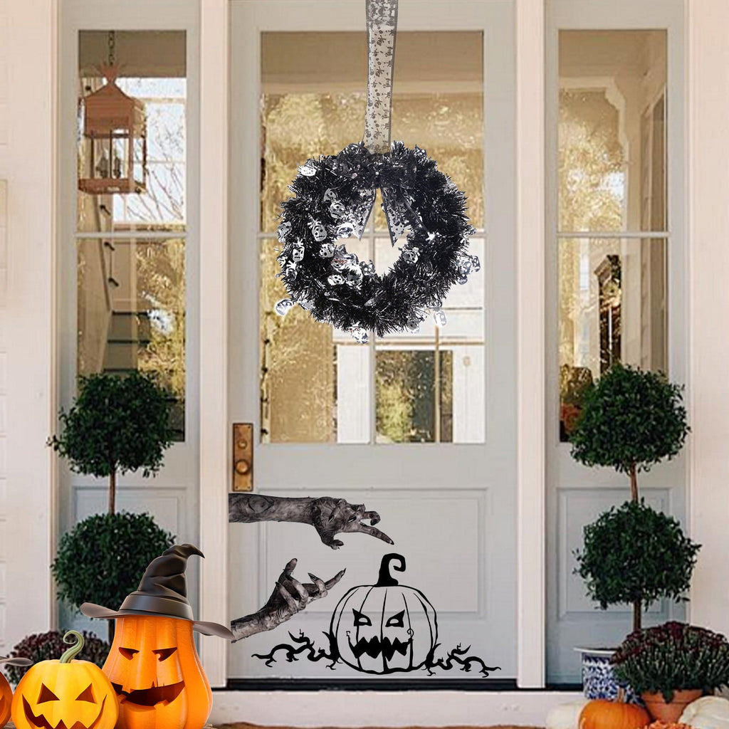EWSFHUI Halloween Garland Wreath Decoration Halloween Decoration Pendant Home Decoration Halloween Door Wreath(Silver,11.41 * 20.27 in)