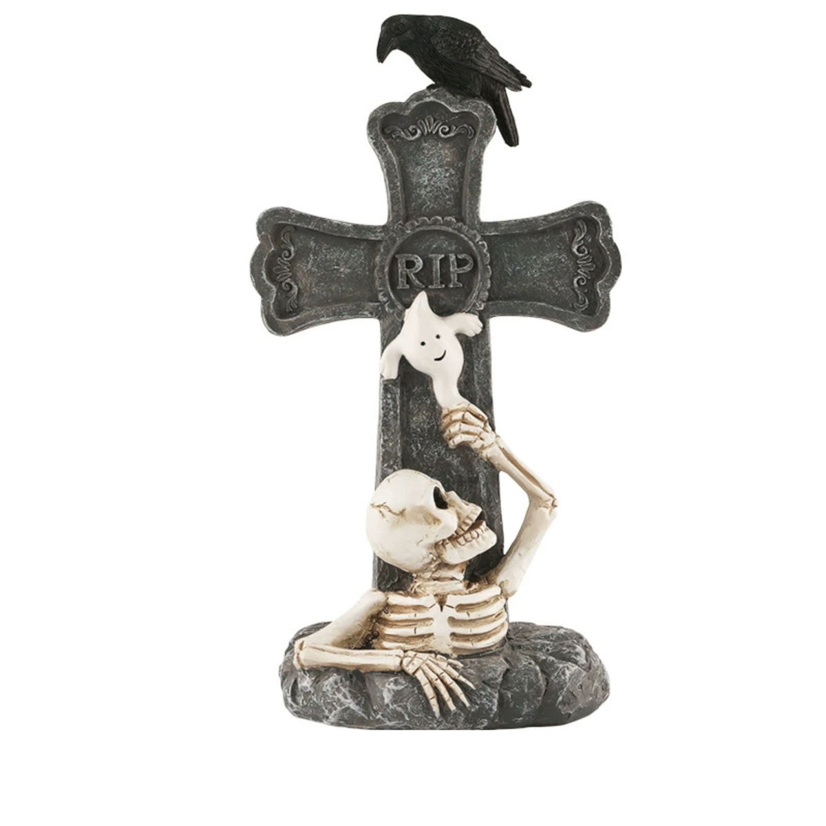 Halloween Decorations Outdoor Gravestones,Halloween Tombstones Cross-Shaped R.I.P Halloween Headstones with Skeleton & Crow,Resin Tombstone Decor for Party,Graveyard,Garden,Lawn Headstones
