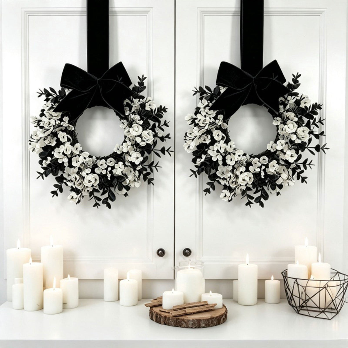 Mini Spring Wreaths, Artificial Daisy Flowers Small Pillar Holder Wreath, Spring Summer Floral Wreath for Candle, Farmhouse, Porch, Front Door, Cabinets, Table Decoration, White