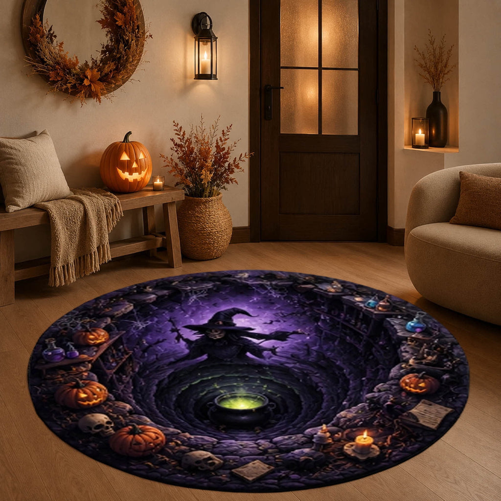 Win s Way 3D Illusion Round Halloween Rug Optical Illusion Doormat Non- Washable Entryway Decor Spooky Fall Front Door Mat for Party Decoration Available in 15.8/23.6/31.5 Inch