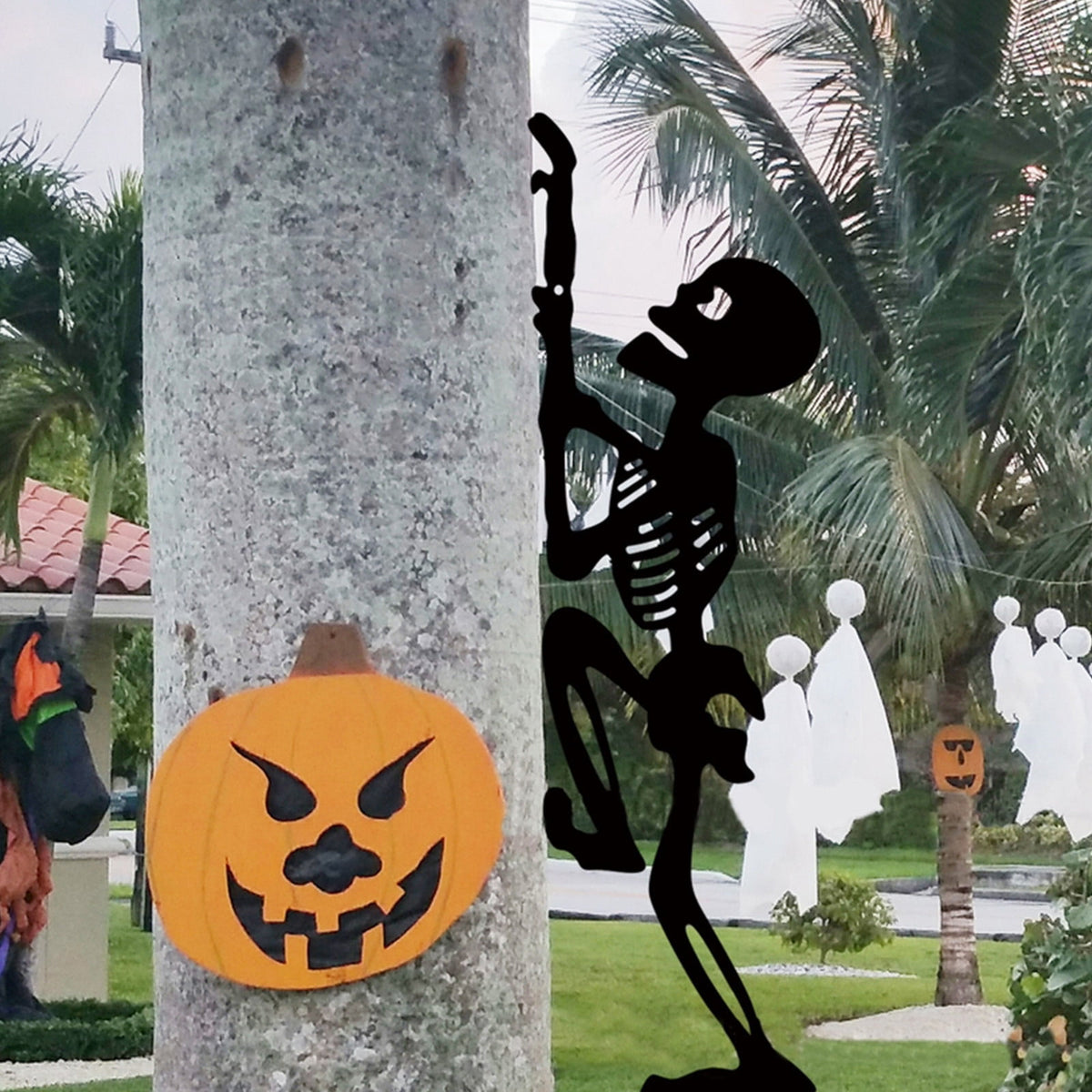 Halloween Metal Stakes Outdoor Decor Black Skeleton Silhouette Yard Decorations 14.57'' Spooky Skull Lawn Stakes for Halloween Garden Patio Pathway Autumn Decorative Stakes