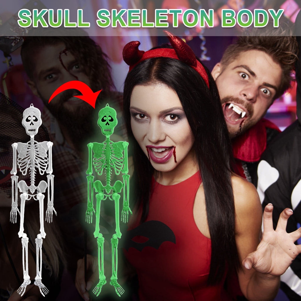 Zatoumnr 4pcs Halloween Small Skeletons Decoration 7.9 Inch Glow in The Dark Plastic Skeletons Figurine Luminous Pose able Mini Skeleton for Halloween Party Favor Decor