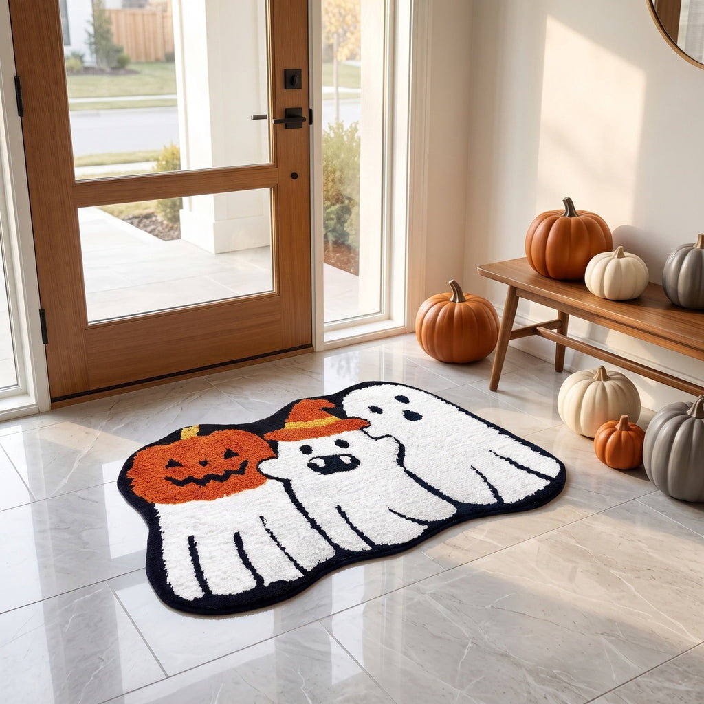 Halloween Bath Mat Ghost Multicolor Irregular Mat 27.56x17.72in Polyester Skidproof & Absorbent for Bathroom Entryway Living Room Halloween Door Mat by MPOISVA