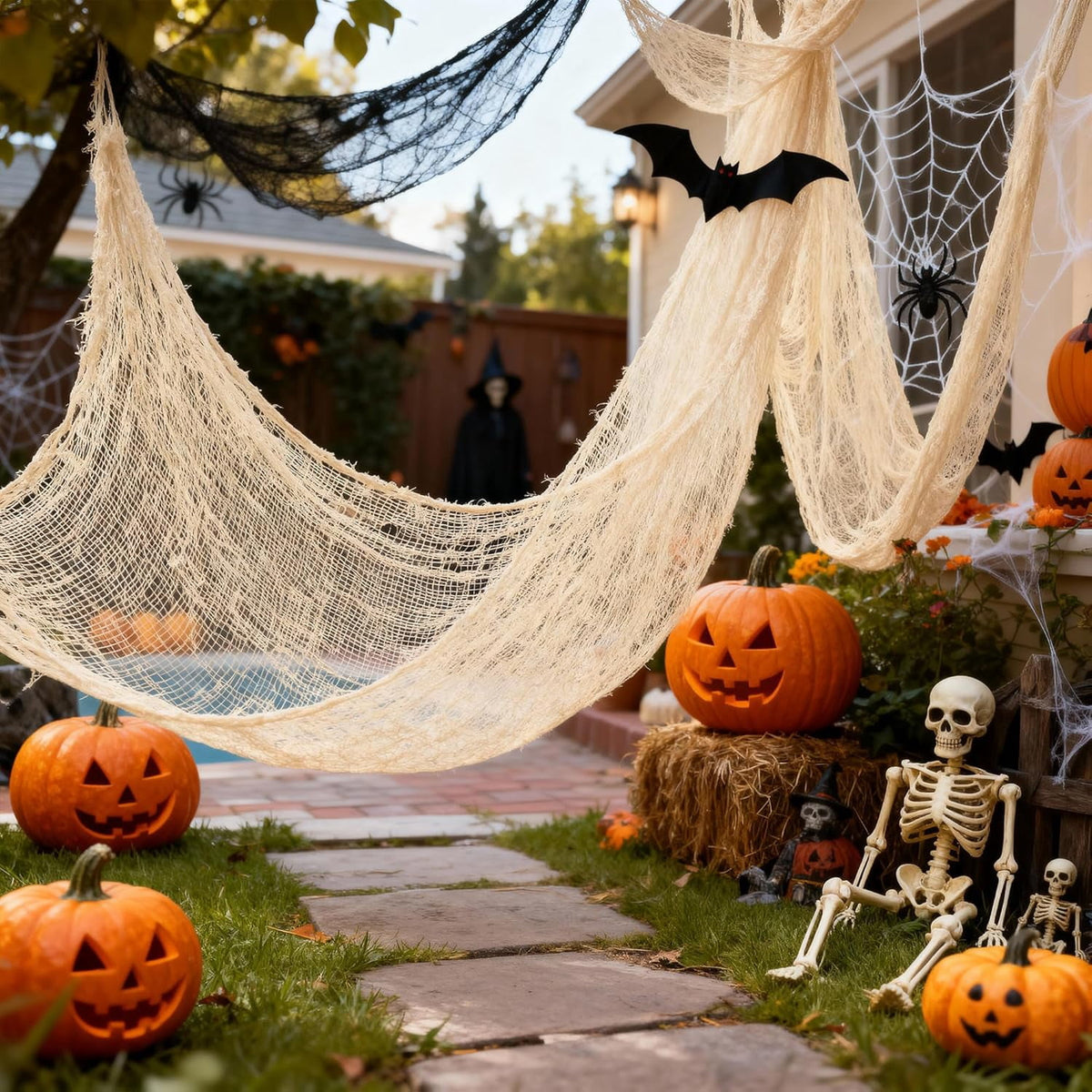 CQHVKQ 5 Pack of Halloween Creepy Gauze Cloth Decoration Set, Indoor Outdoor Black Scary Halloween Gauze Tapestry Decor, Spooky Decorations for Home, Yard, Haunted House & Party Supplies, 72" x 30"