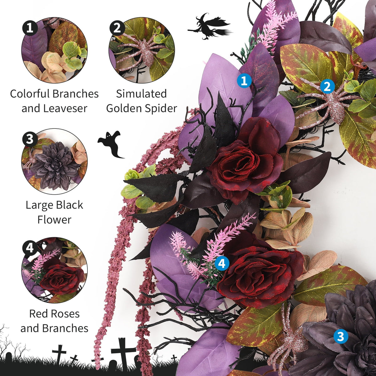 Garvee Halloween Wreath for Front Door, 18 Inch/20 Inch Fall Wreath for Indoor Outdoor Wall Window Porch Patio Garden Farmhouse Home Party Prom Decoration