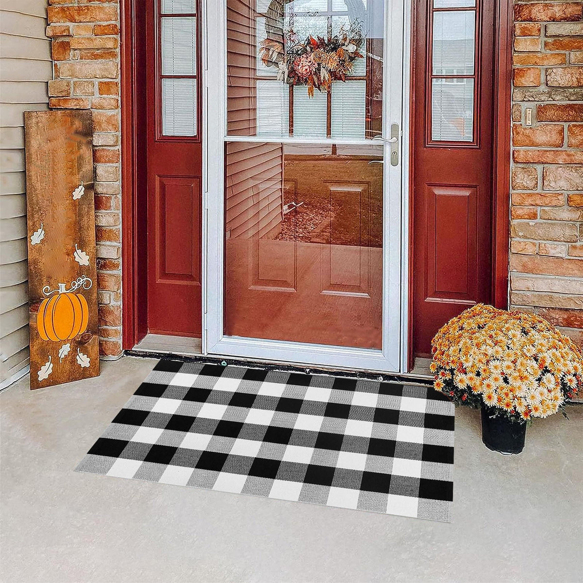 DESKABLY Fall Plaid Outdoor Rug Vintage Christmas Mat Washable Rugs Floor Mats Carpet for Xmas Holiday Mat Halloween Decor Savings