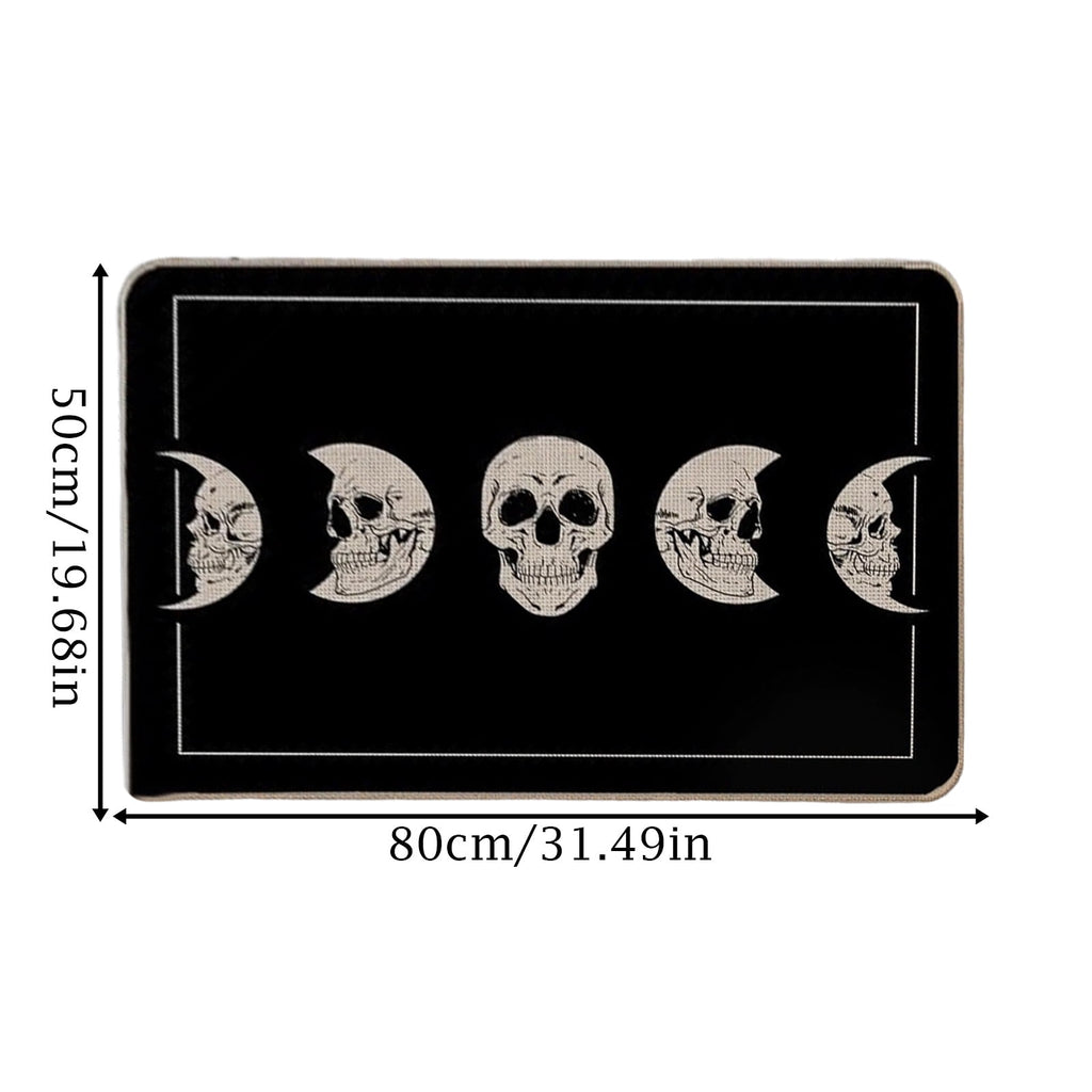 Halloween Doormat, Black Diatom Mud Rubber Base Mat, Non Slip Quick Dry Absorbent, Skull Moon Phase Decor for Outdoor Entryway Porch Front Door, Durable Easy Clean Floor Rug 17x29 Inch