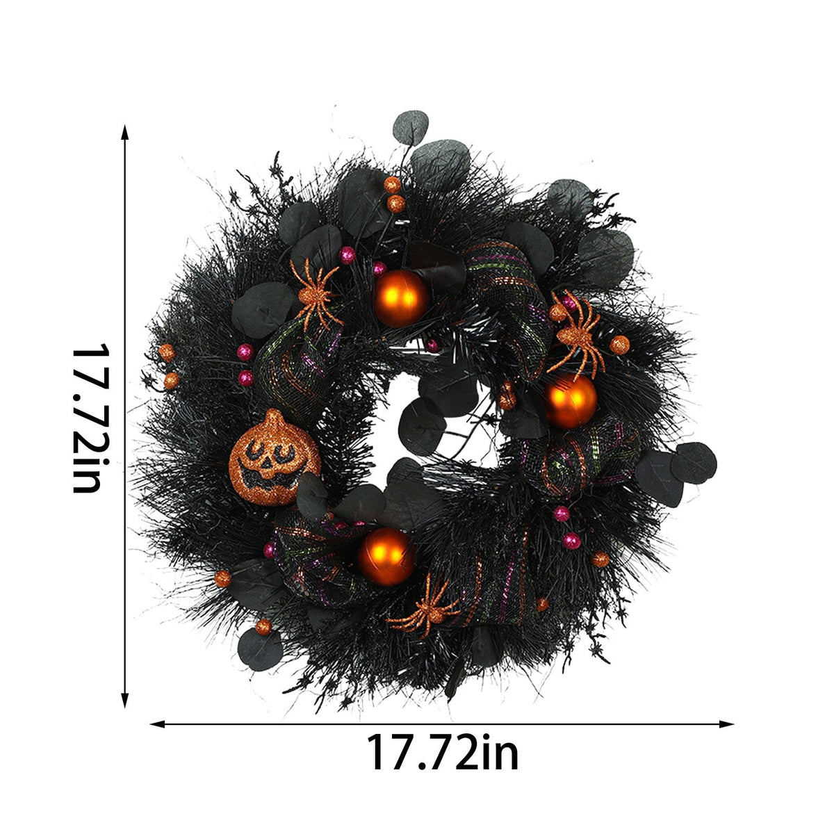 Halloween Wreath with Lights for Front Door, Collapsible Pre-Lit Wreath with Pumpkin Halloween Decorations for Home Wall Decor