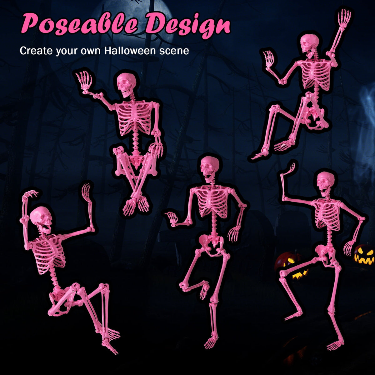 Costway 5.5 FT Poseable Halloween Skeleton Life-Size Decoration with Built-in Lights Green