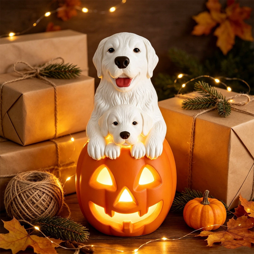 2026 New Halloween Light‑Up French Bulldog Figurine, Shark Outfit Dog Statue with Glowing Pumpkin, Waterproof Resin Table Holiday Decorations, Cute Spooky Halloween Decorations for Porch Yard Home