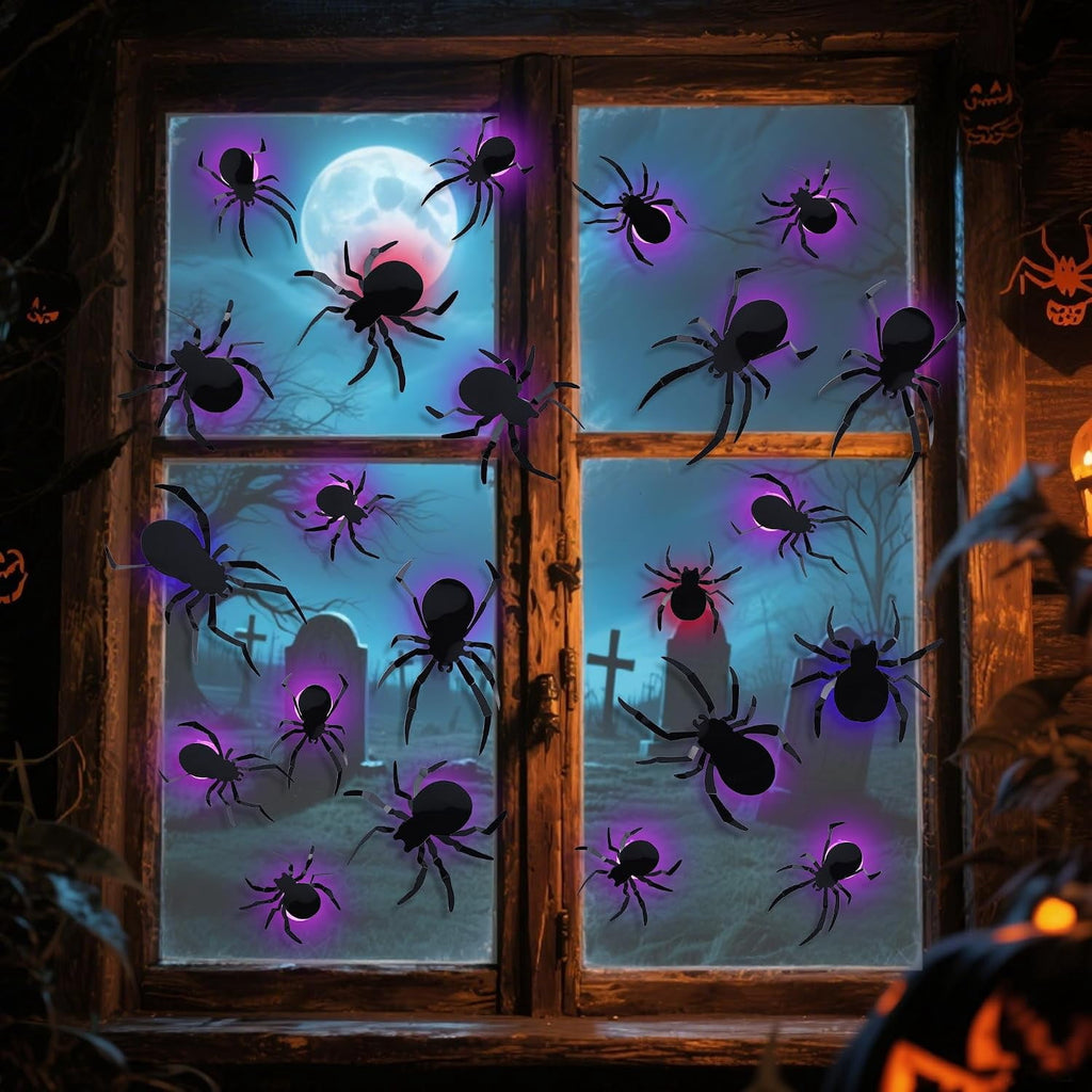 CQHVKQ 36 PCS Halloween Bats Decorations, Realistic 3D LED Bats Wall Stickers Decor, Assorted Size Removable Lighted PVC Bats DIY Wall Sticker for Halloween Party, Bedroom, Home, Indoor and Outdoor