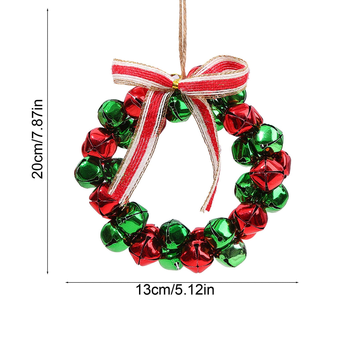 Christmas Bell Wreath Xmas Bell Garland with Bow Front Door Wreath Festival Hanging Ornament for Party Table Fireplaces Porch Walls New Years Halloween Home Decor