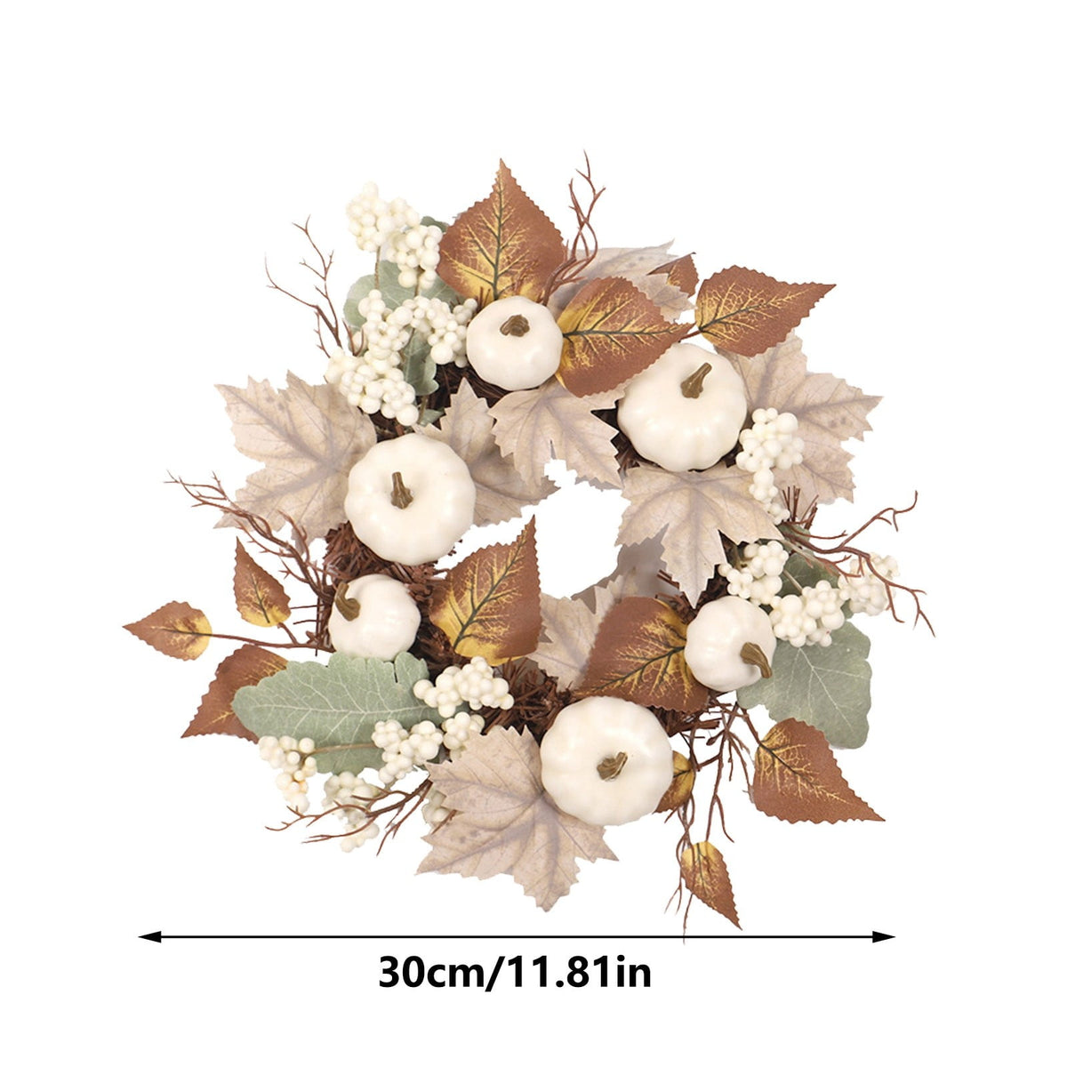 12 Inch Fall Wreath with Pumpkins & Maple Leaves - Autumn Harvest Wreath for Front Door, Thanksgiving & Halloween Farmhouse Decor