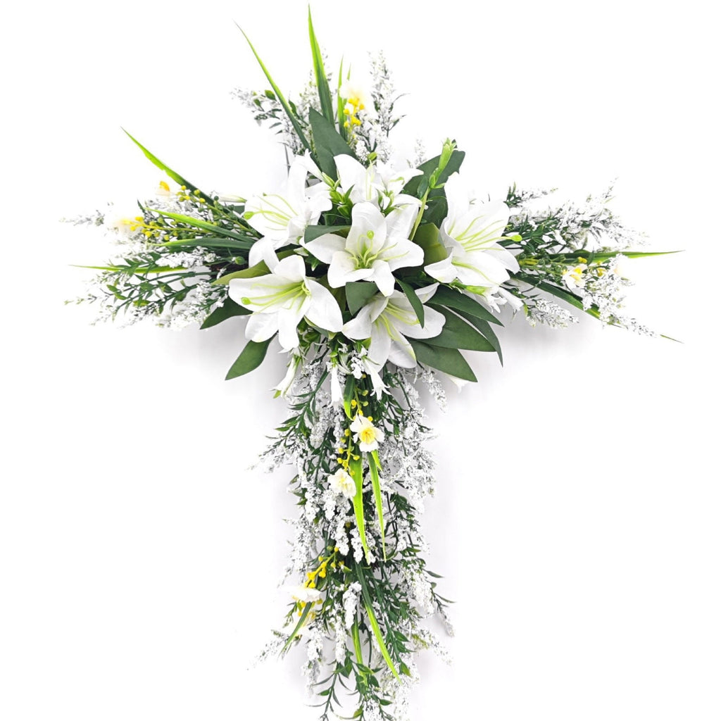 XEOVHV Easter Front Door Wreath Cross, 19.7 inch Easter Cross Wreath, Rustic Farmhouse Easter Decorations Sign Hanging Cross Wedding Floral Pastel Patio Summer Outside Decor