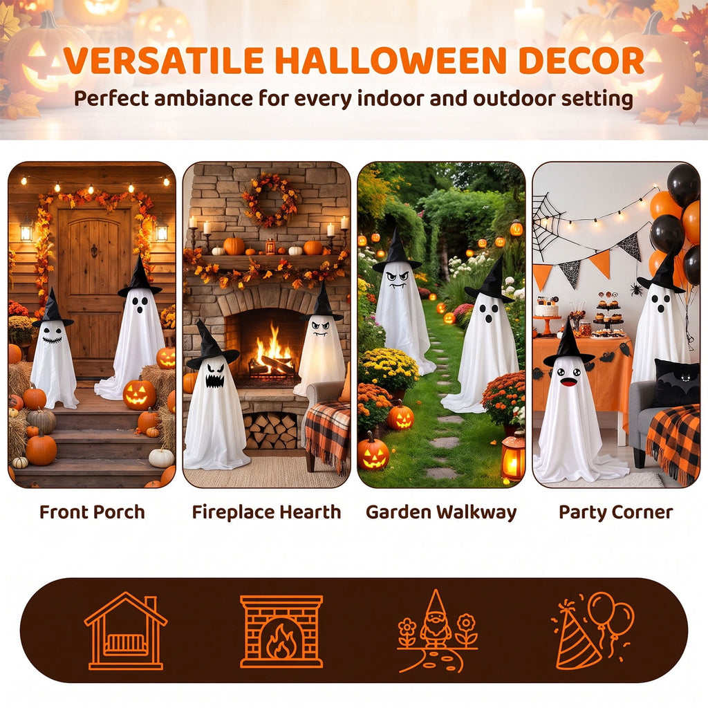 Tumao Halloween Decorations Outdoor, Light Up Spooky Ghosts Decoration, Cute Halloween Decorations Indoor, DIY Ghost Kit Decor with Emoji Stickers Witch Hat for Party, Yards, Porch, Gardens
