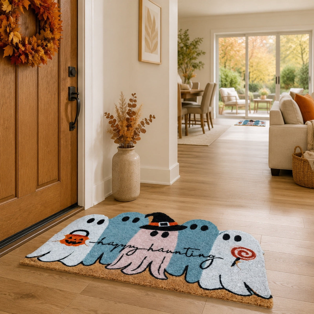 LOWLHOME Ghost Halloween Doormat, Cute Ghosts Front Entrance Rug, Durable Polyester Doormat for Porch, Entryway, Patio, and Outdoor Use, Spooky Fall Decor for Home, 15.75 in