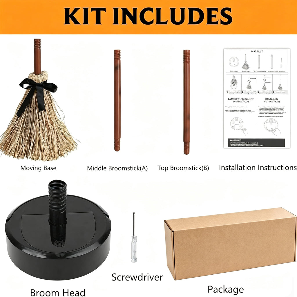 Halloween Magics Broom, Animated Floating Witch Broom with Spooky Sounds, Magicals Animated Halloween Brooms that Moves for Haunted Party Decorations