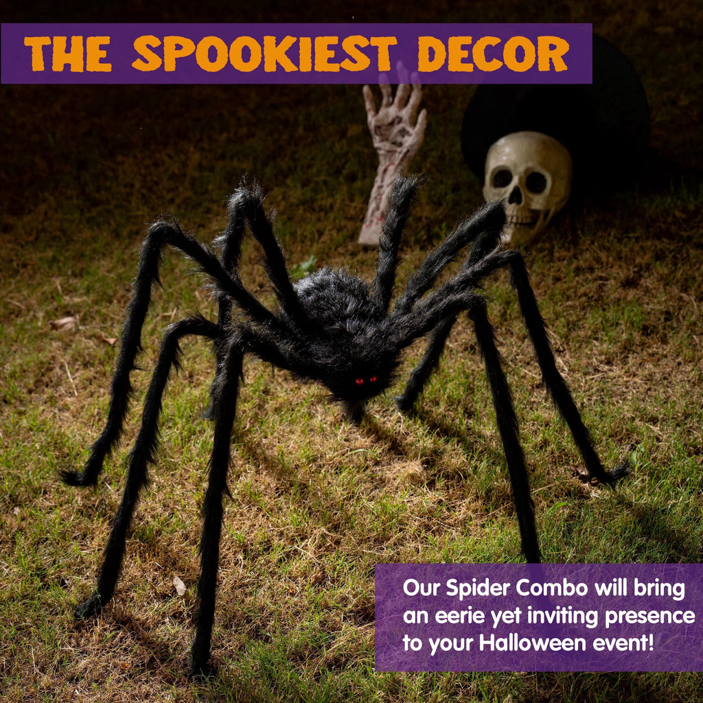 Joyfy 6 Packs Colorful Hairy Giant Spiders Halloween Decorations Outdoor,Multi-Size Outdoor Halloween Spider Decorations for Yard Lawn & Patio (30", 30", 20", 20", 12", 12")