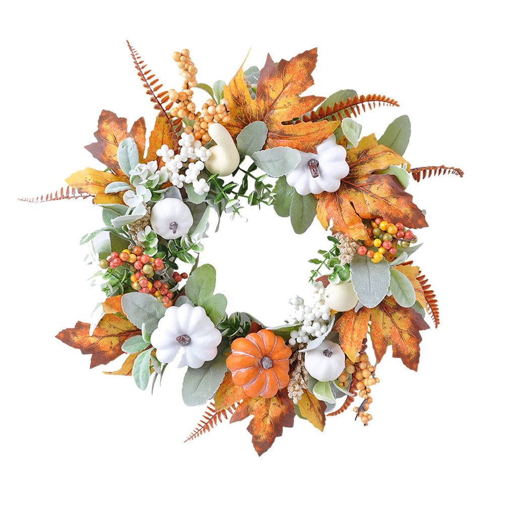YIMWNYI Pumpkin Maple Leaf Decorative Wreath, Artificial Fall Wreath for Halloween, Thanksgiving, Harvest Festival Home Decor, Waterproof and Sunproof Autumn Wreath, Indoor and Outdoor Decoration