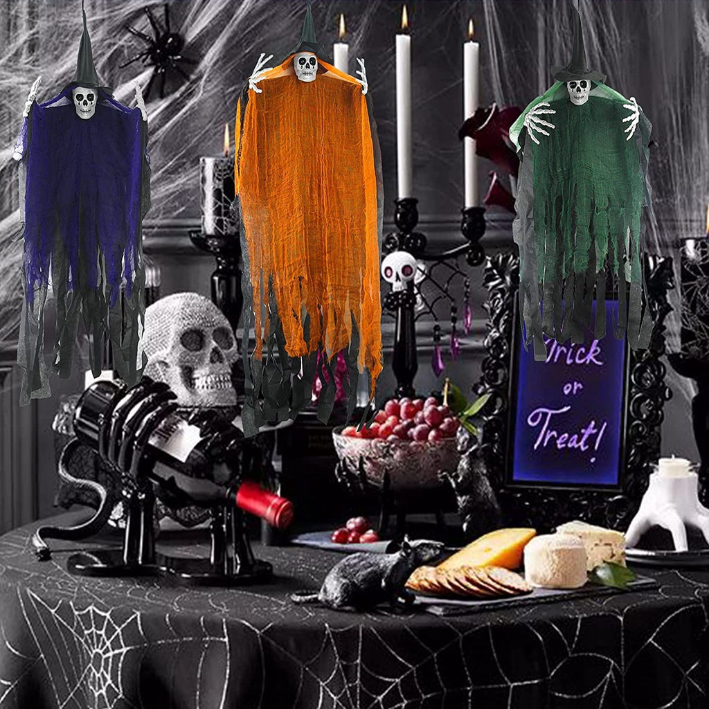 Halloween Hanging Ghost, 32 x 40 Inch Niyattn Hanging Halloween Skeleton Ghosts Decorations, Grim Reapers for Best Halloween Outdoor Decorations, Green
