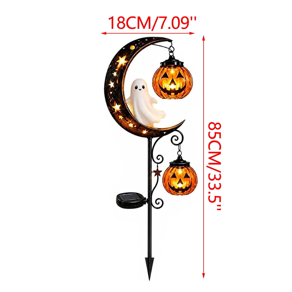 Solar Halloween Garden Stake Light, Bats & Spooky Ghosts Waterproof Solar Lantern Stake with Hanging Pumpkin, Outdoor Halloween Yard Decor for Garden Patio Lawn Pathway