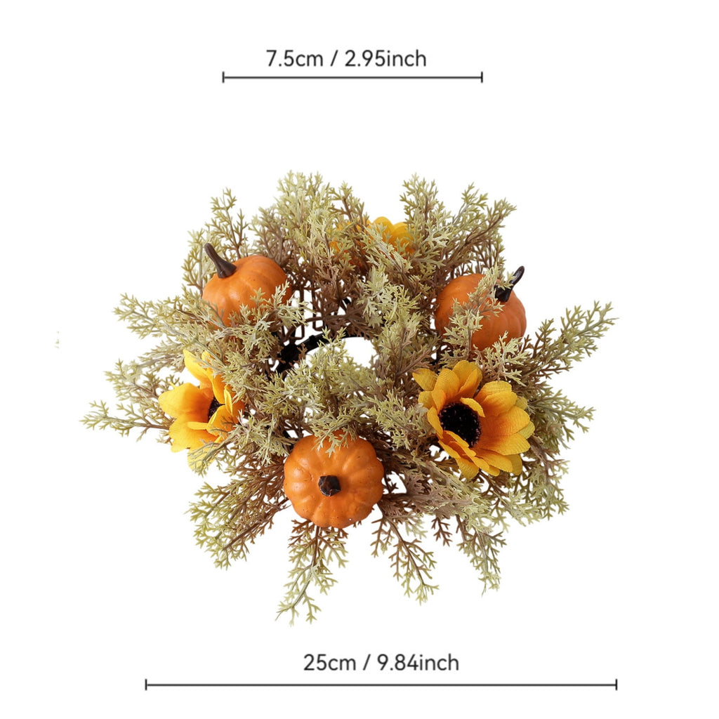 Pumpkins Candle Rings Wreaths Fall Candle Rings Maple Leaves Harvest Day Wreath Ring Holder Sunflower Pumpkin for Autumn Harvest Festival Farmhouse Halloween Table Decor