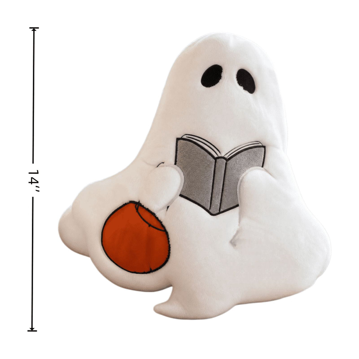 Cute Reading Ghost Plush Throw Pillow, Halloween Book & Pumpkin Bucket Ghost Stuffed Cushion, Spooky Season Decorative Pillow, for Sofa, Bedroom, Party Decor