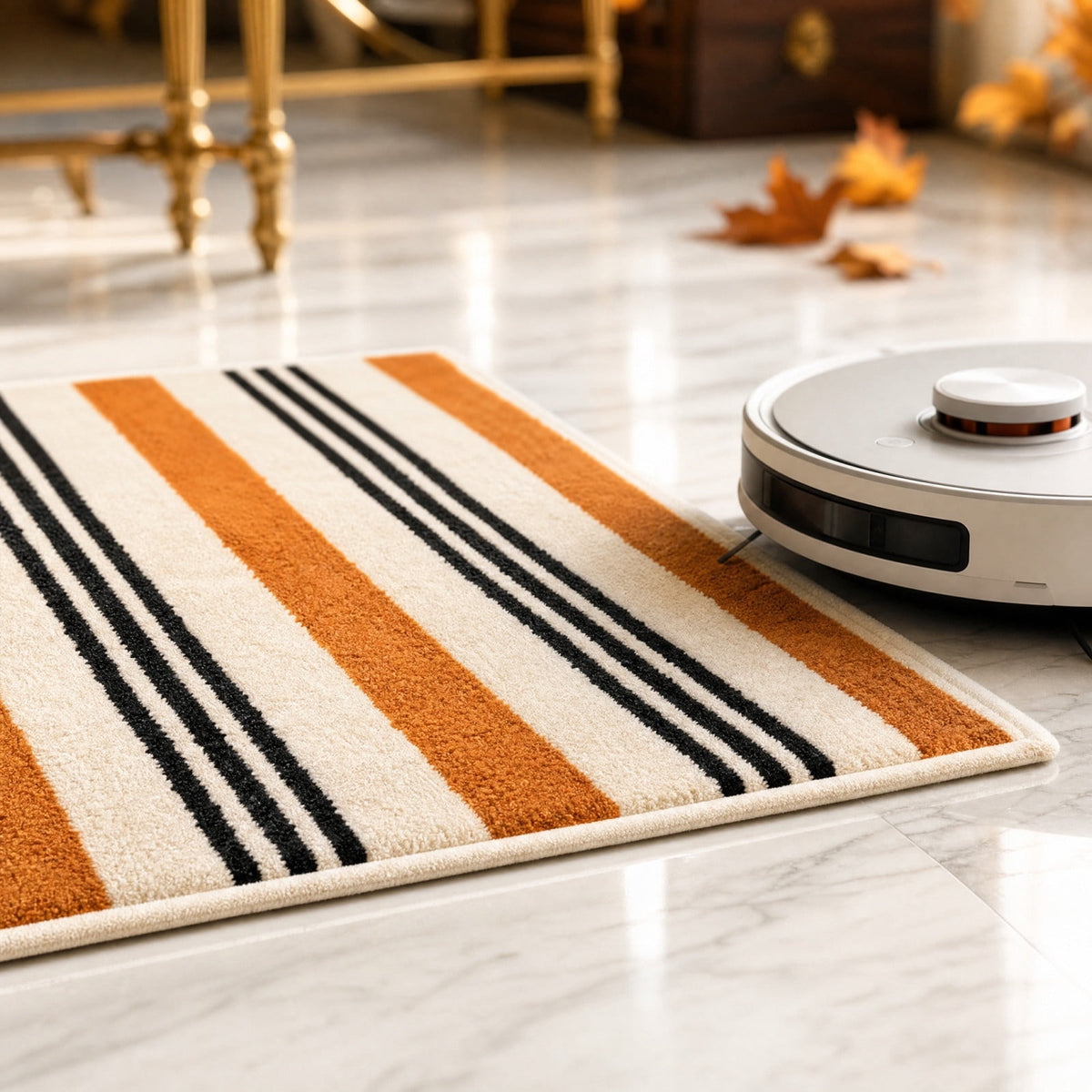 Halloween Fall Bathroom Rug, Vertical Striped Plush Floor Mat, Neutral Terracotta Entryway Doormat for Indoor Home Decor