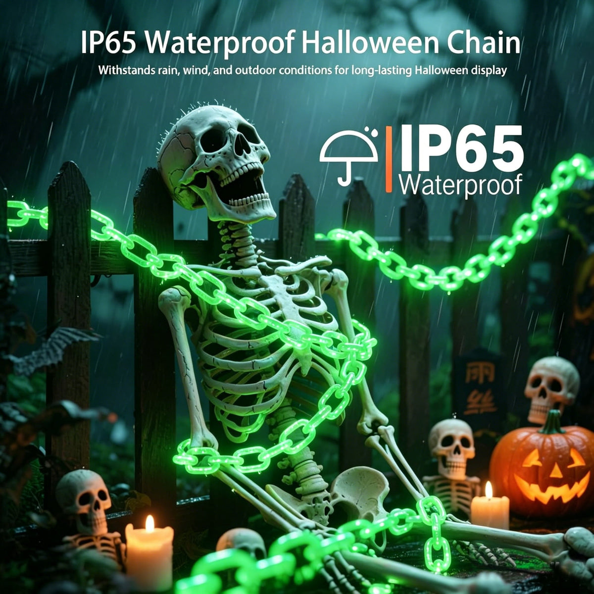 10Ft Battery Operated Plastic Chain Lights for Halloween Decorations, 8 Modes Timer Orange Halloween String Lights Waterproof Lighted Props Chains for Skeleton Dog, Haunt House,Costumes Party Decor