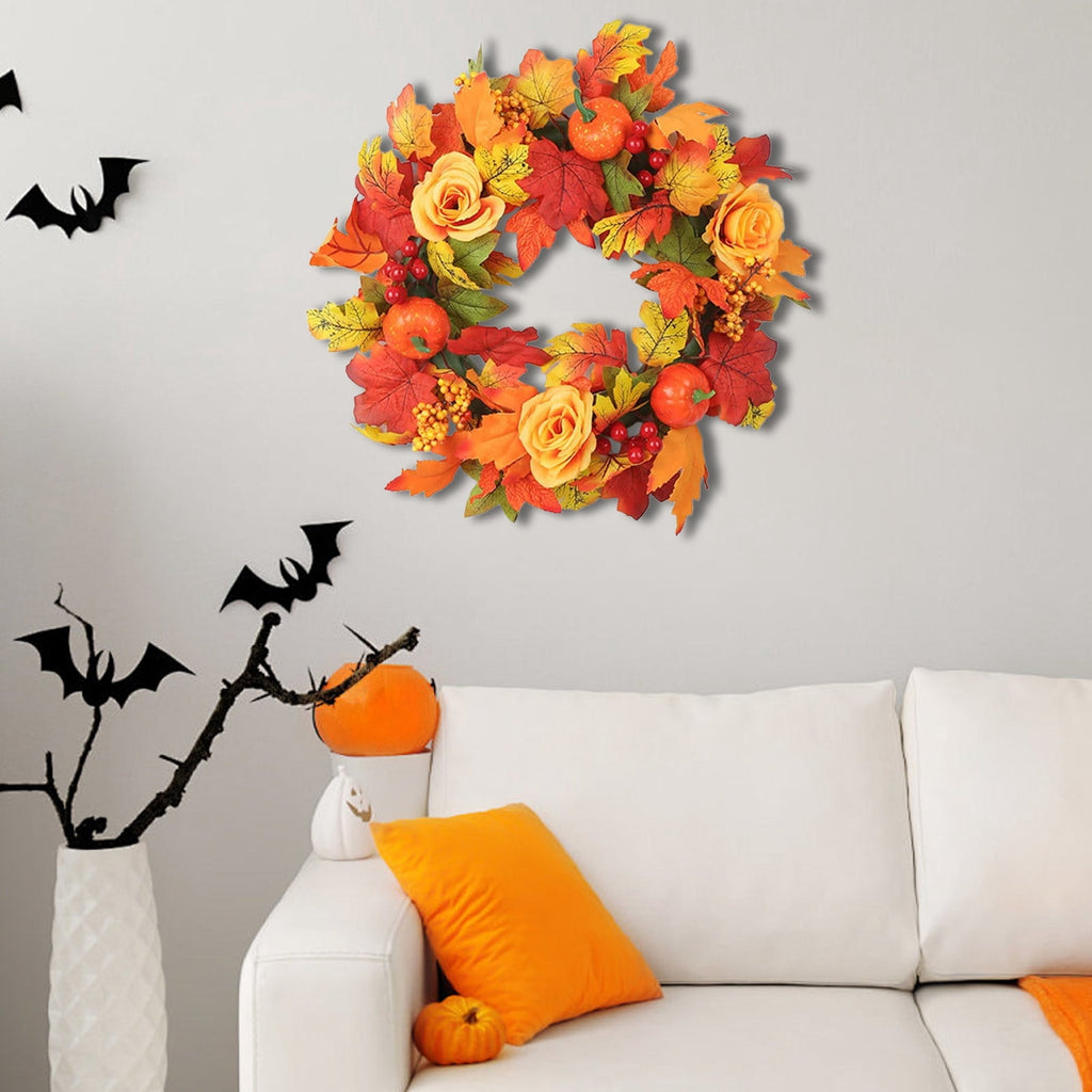 Halloween Wreaths for Front Door,Fall Wreath Thanksgiving Wreath,Harvest Wreath with Various Pumpkin Cluster of Berries Maple Leaves Pine Cones for Indoor Outdoor Wall Porch Patio Farmhouse