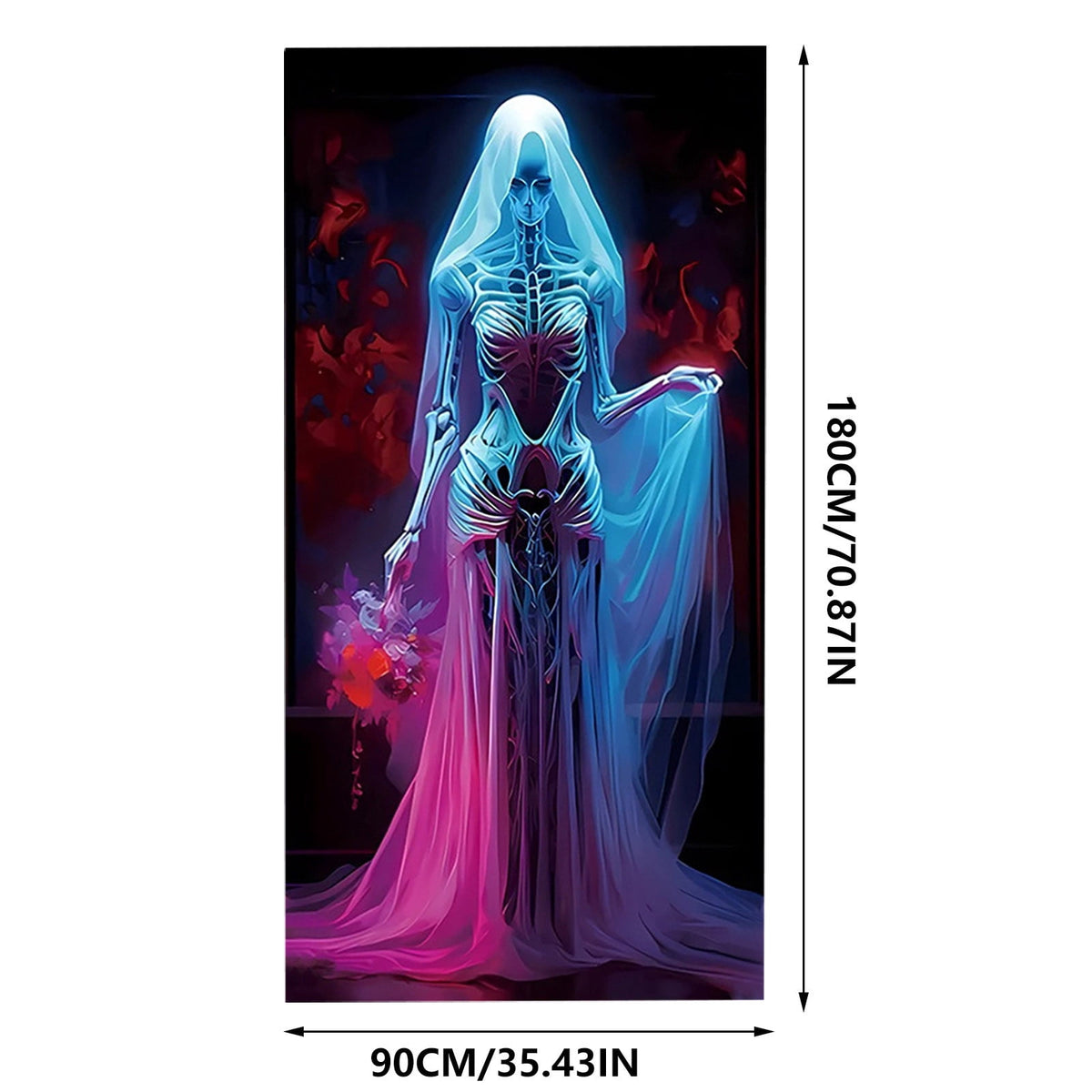 Taicans Spooky Skeleton Bride Halloween Door Cover Decor,Scary Halloween Front Door Banner Covering Decorations,Horror maze Decor,Halloween Decorations for Front Door,Haunted Mansion Decor,71x35in