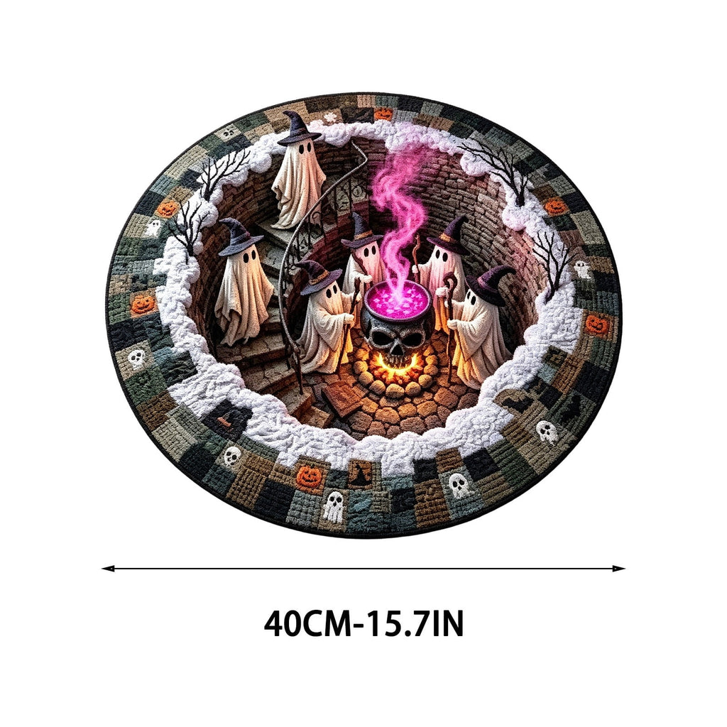 3D Optical Illusion Halloween Round Rug – Spooky Ghost Pumpkin Design, Non Slip Rubber Backing Doormat for Entryway Bedroom, Machine Washable Floor Mat Home Decor