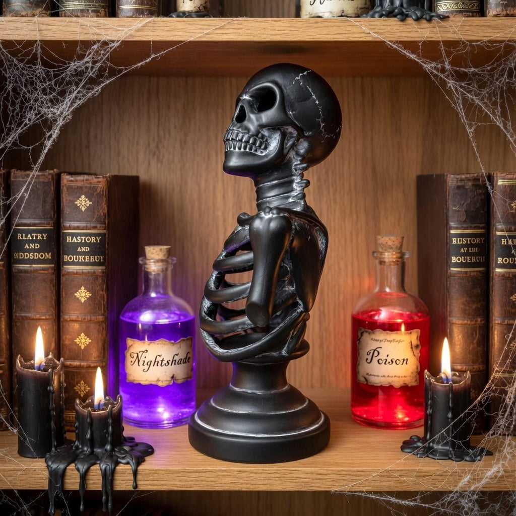 Light-Up Battery-Operated Faux Skeleton Bust, Black, 12", Halloween by Way To Celebrate