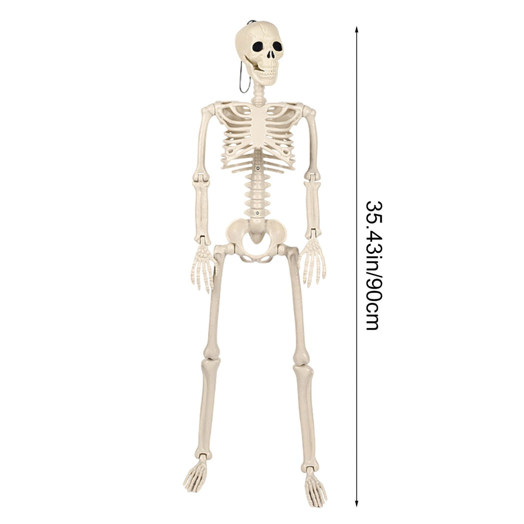 Plastic Posable Skeleton Model, 35.43in Halloween Skeleton Outdoor Decorations with Movable Joints for Escape Rooms, and Classrooms, Beige